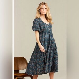 Roller Rabbit Hampton Mabel Midi Dress Floral Blue Size S EUC